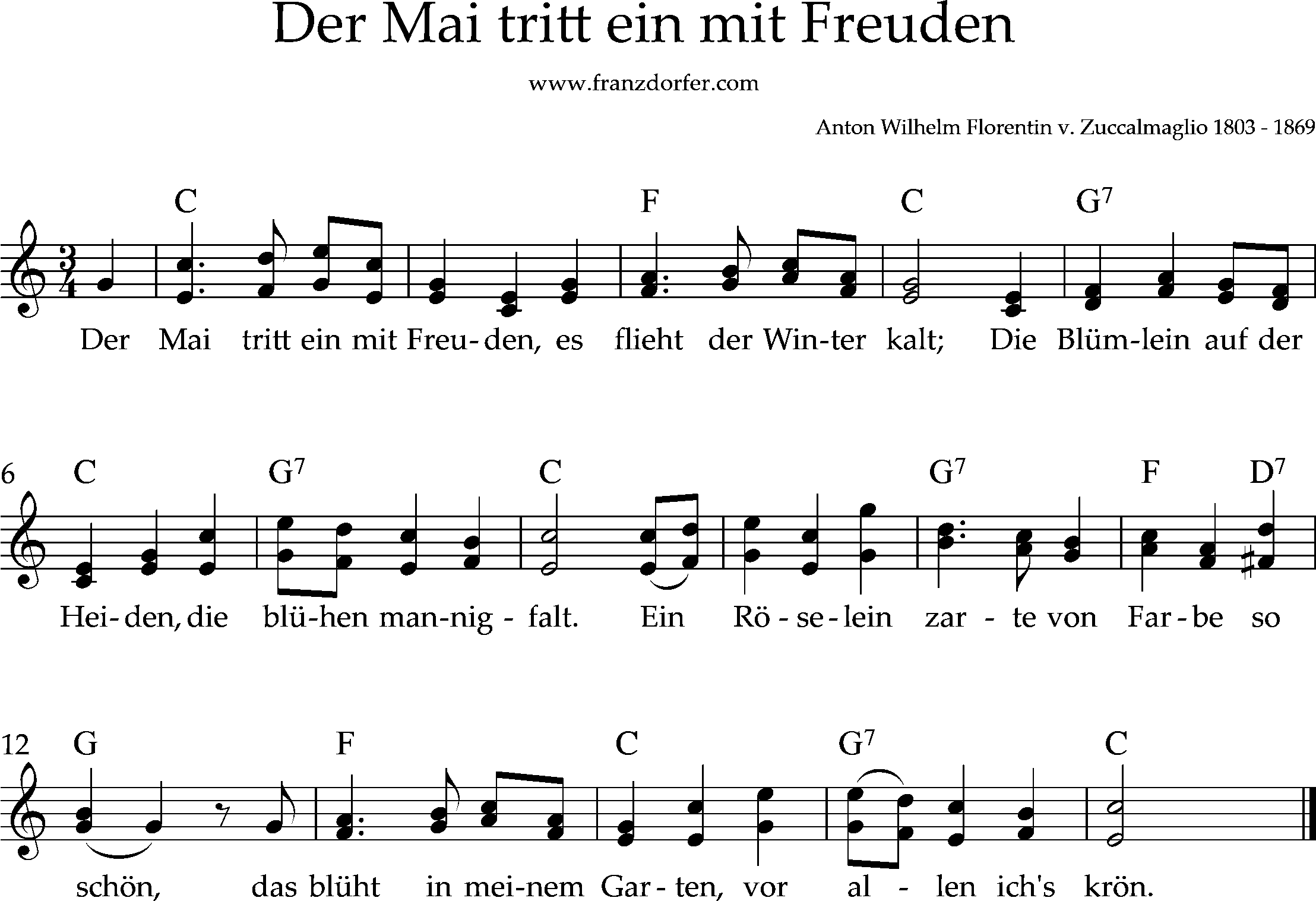 noten der mai tritt ein mit freuden, C-dur